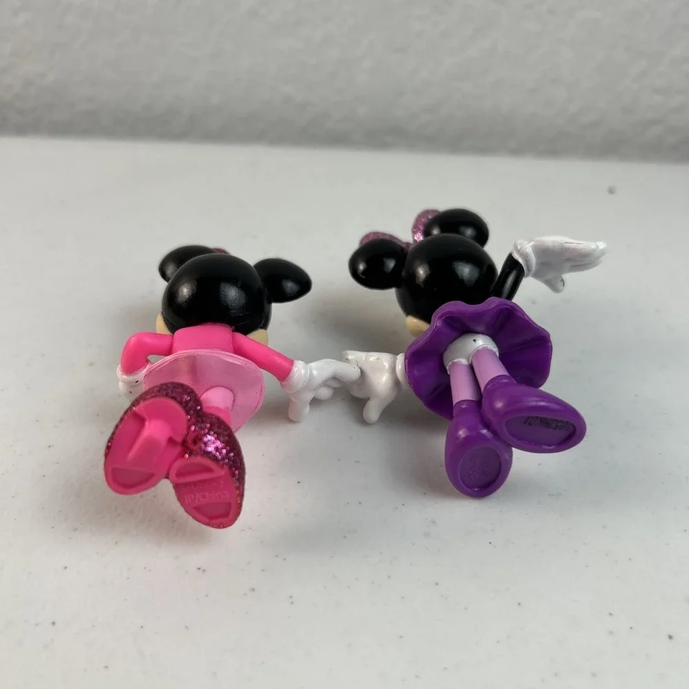 Lot of 2‎ Disney Junior Purple Glitter Minnie Mouse & Pink Polka Dot Figurines